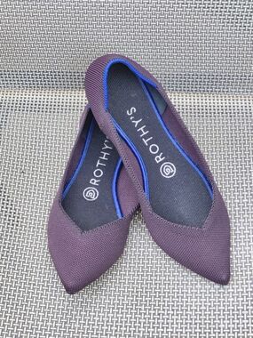 Rothy's Pointed Knit Flats in Deep Plum with Blue Trim